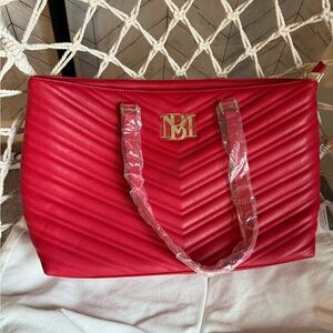 Badgley Mischka Vegan Leather Red Chevron Laptop bag/tote with Gold Accents